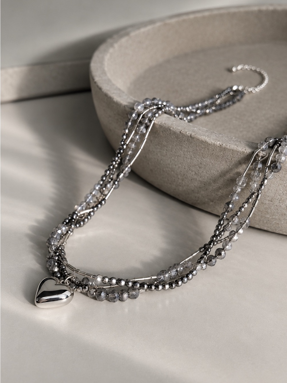 Handmade Beaded Silver Heart Necklace